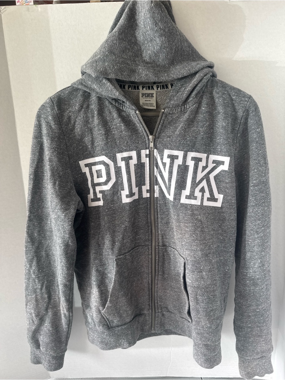 Victoria's Secret PINK Gray Zip-Up Hoodie with White Logo